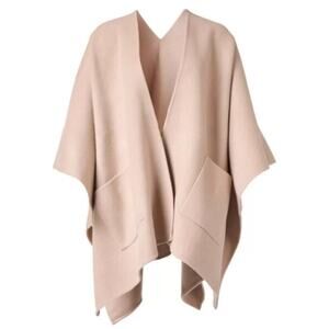 Eileen Fisher Double face Wool Cashmere Serape Sweater Powder Beige OS NWT